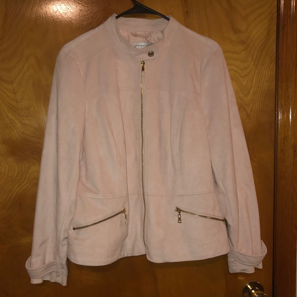 NWOT Christopher & Banks Light Pink Faux Suede Zippered Jacket (Medium)